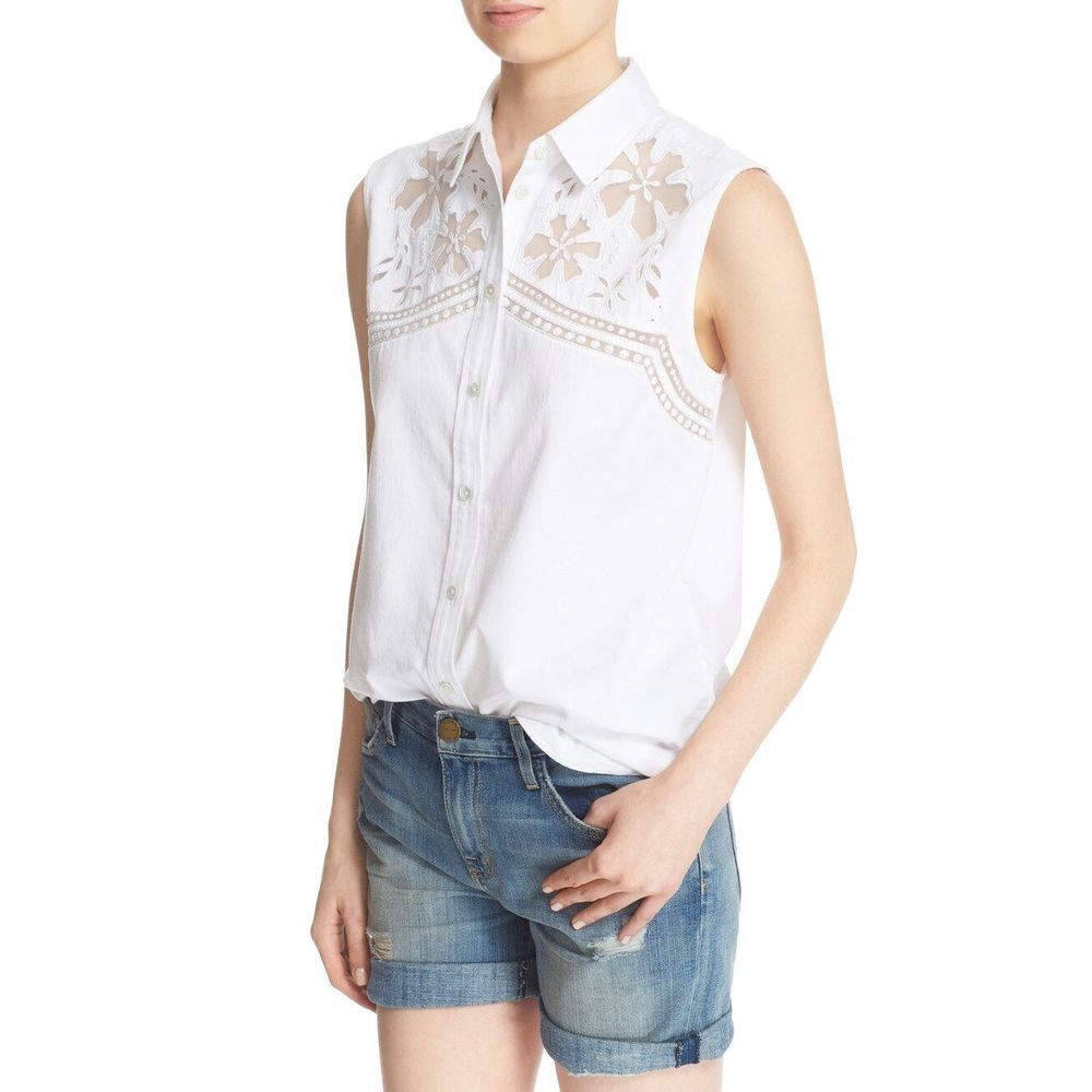 NWT Equipment 'Reese' Sleeveless Illusion Lace Cotton Shirt White [ Small‎ ]